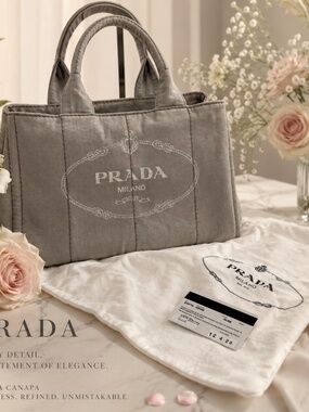 Prada Gray Denim Canapa Handbag